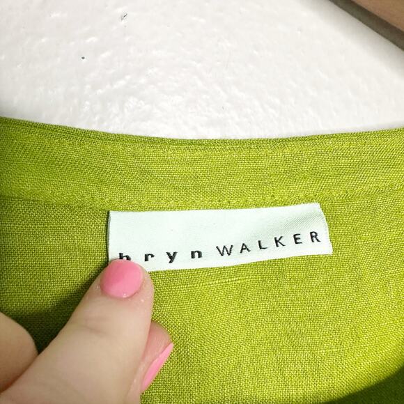 Brynn Walker Lime Green 100% Linen Tie Curved Hem Tunic Top women’s size medium - Picture 7 of 15